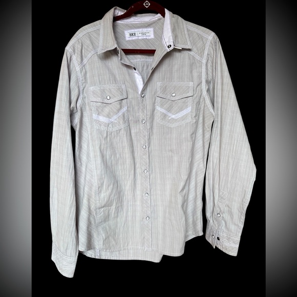 Buckle Other - BKE Men's Large Shirt Gray Lines Standard Fit Long Sleeve Pearl Snap Button Up